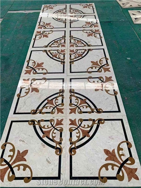 Flower Waterjet Marble Tiles Design Floor Pattern