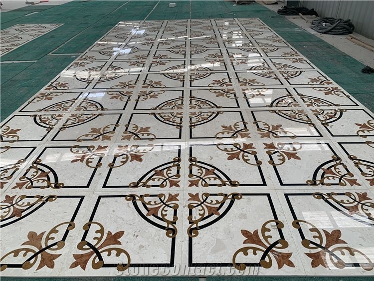 Flower Waterjet Marble Tiles Design Floor Pattern