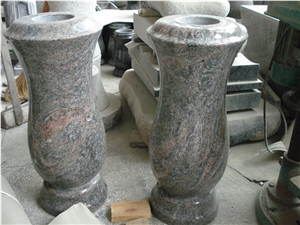 Granite Cross Tombstone and Stone Vases