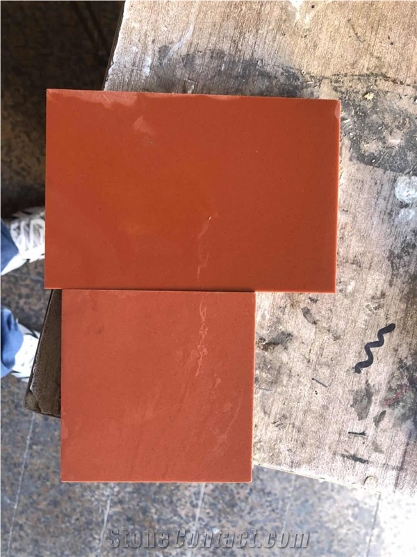 Pure Red Color Quartz Stone Slab