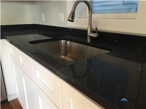 Solid Black Quartz Stone Kitchen Countertop