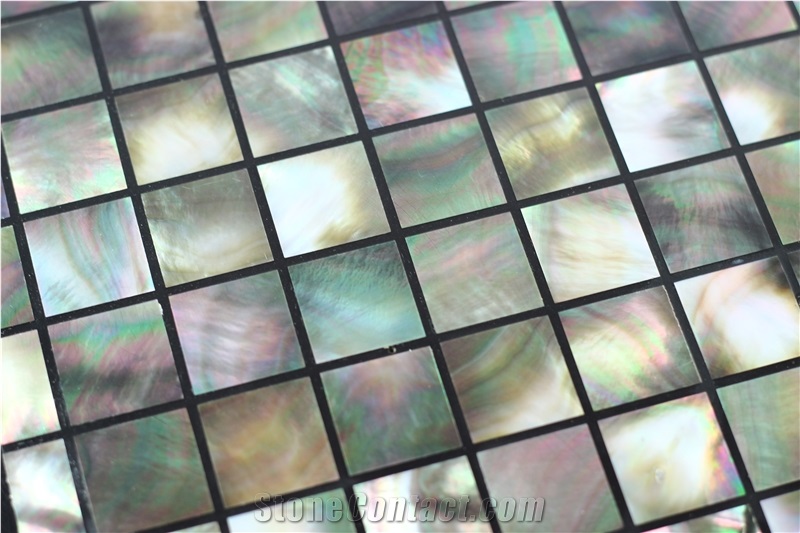 Seamed Square Black Lip Mop Shell Mosaic Tile