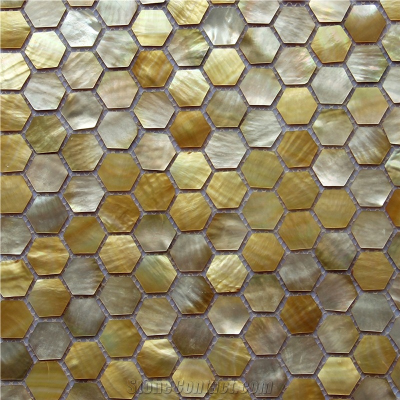 Seamed Yellow Lip Hexagonal Sea Shell Mosaic Tiles