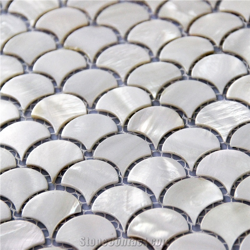 White Fish Scale Mop Fan Shape Shell Mosaic Tiles