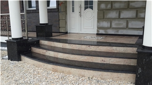 Outdoor Deck Stairs, Absolute Black and Shivakasi Ivory Granite Stairs