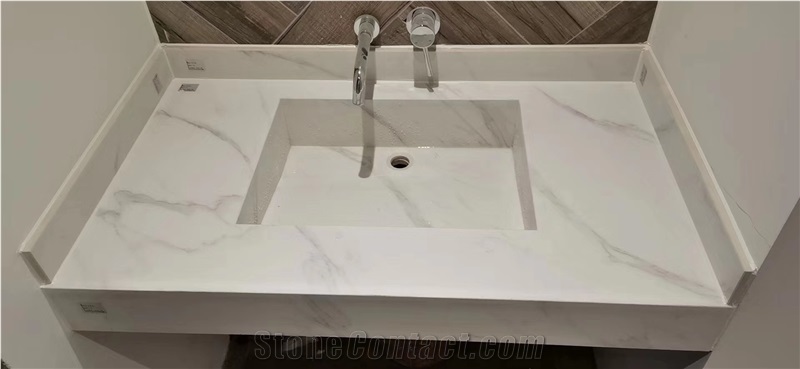 Calacatta White Quartz Sintered Stone Bathroom Sink