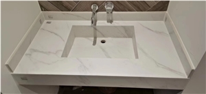 Calacatta White Quartz Sintered Stone Bathroom Sink