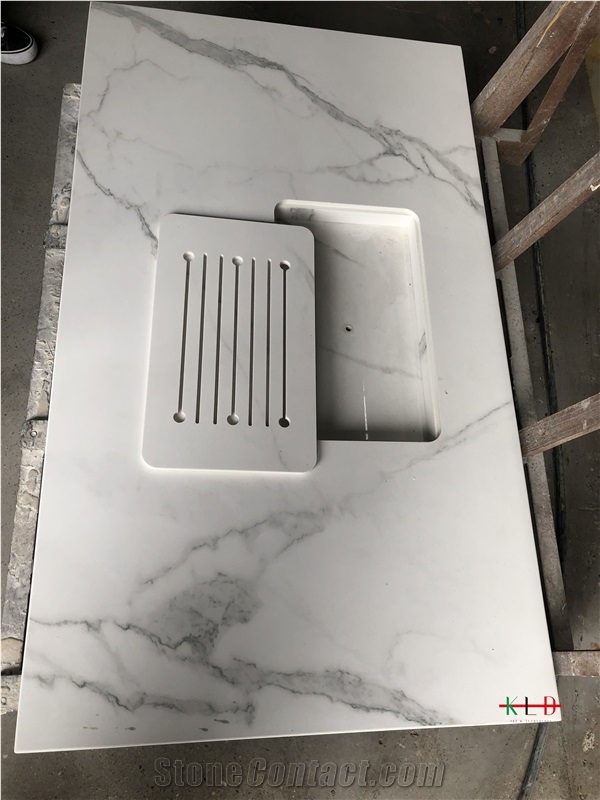 Calacatta White Quartz Sintered Stone Desk Top Sink
