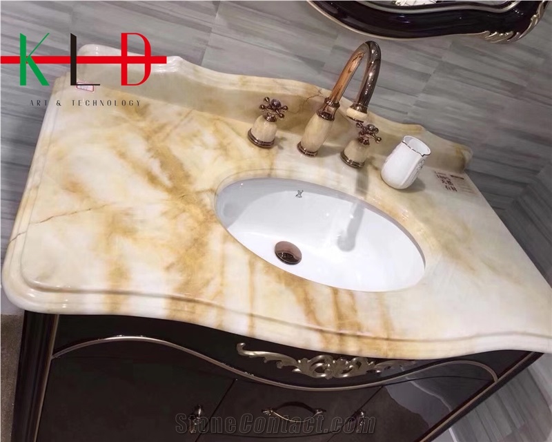 China New Amber Onyx Slabs for Bathroom Countertops