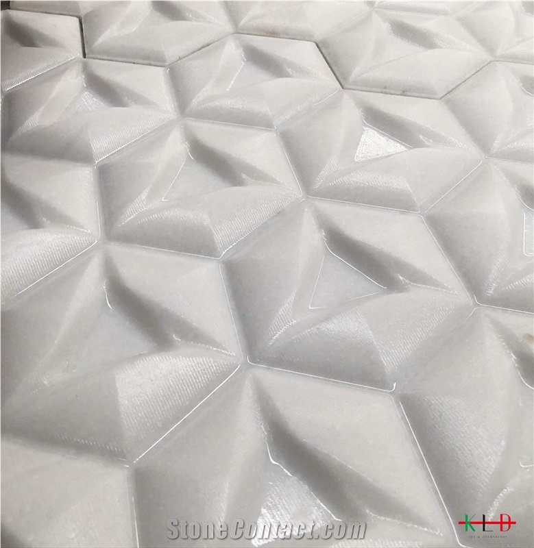 White Marble Cnc Carved 3d Design Sculpture Tiles