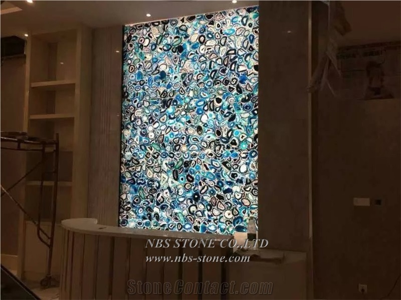 Blue Agate Semiprecious Gemstone Panel Luxury Slab