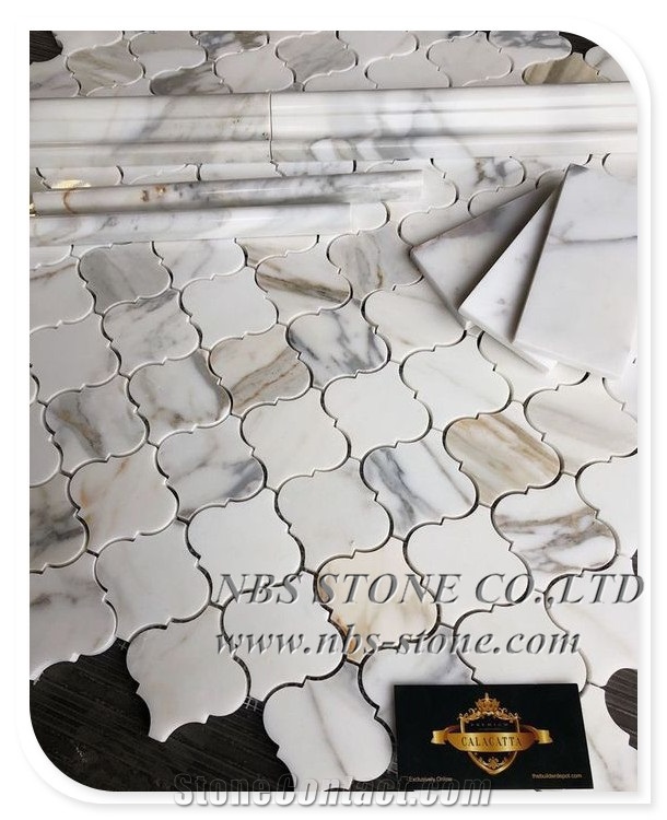 Calacatta White Marble Lanten Shape Mosaic