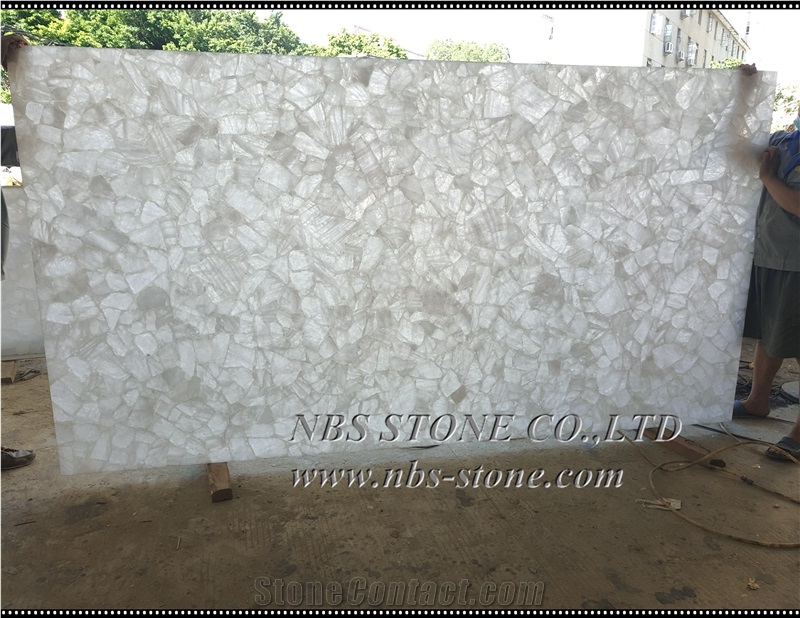 White Semiprecious Stone Slabs Crystal Brazilian for Hotel