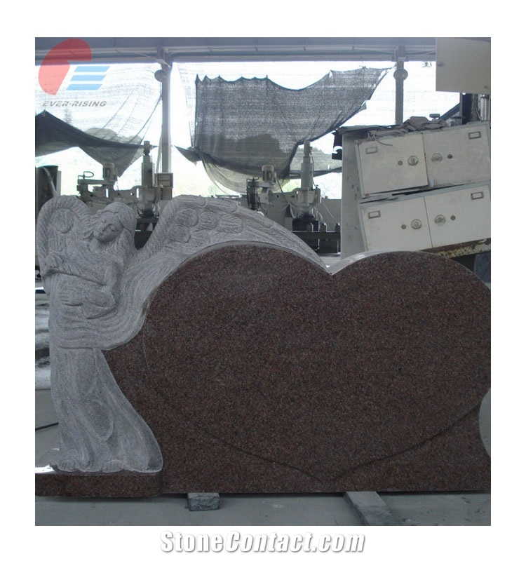 Indian Red Granite Heart-Shaped Tombstone