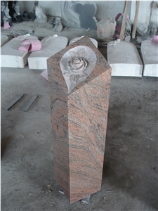 Juparana Gravestone with Flower Carving