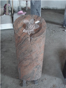 Pink Granite for Grave Monument with Rose Carving