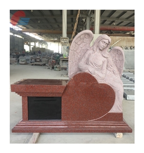 Red Monument with Heart Design and Carving Angel