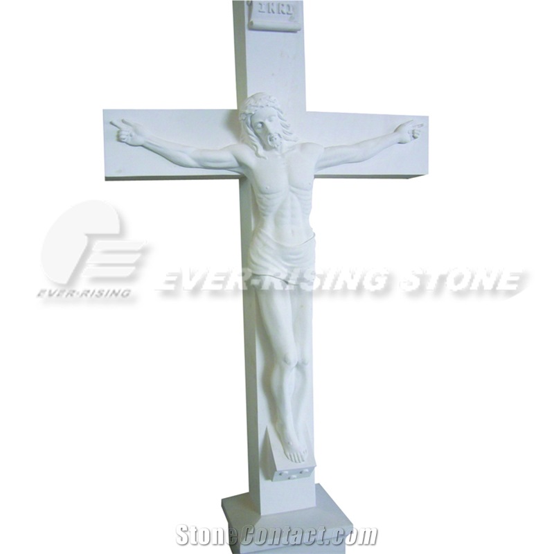 White Marble or Granite Crucifix Cross Statue