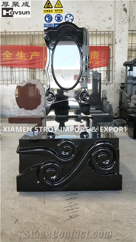 Black Color Headstone Tombstone with Shawl Design
