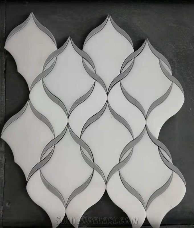 Arabesque Leaf Pattern White Mosaic Decor Tiles