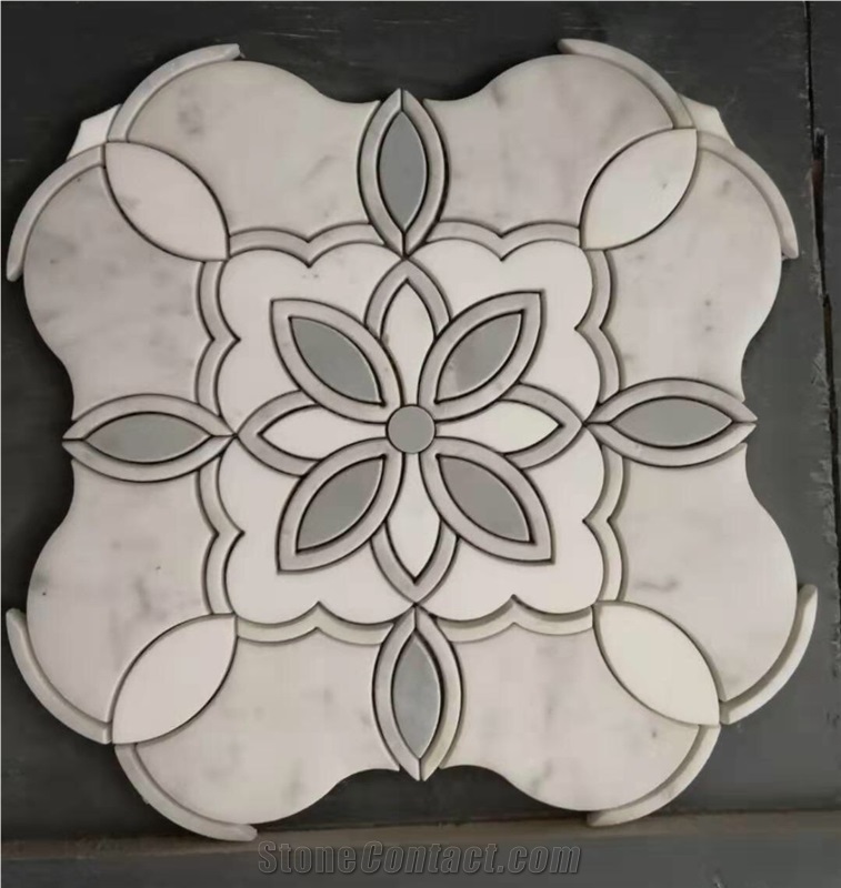 Bianco Carrara Flower Mosaic Kitchen Wall Tiles