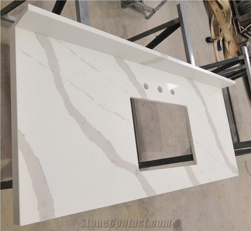 Calacatta White Quartz Hotel Bathroom Vanity Tops Countertop