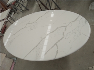 Calacatta White Quartz Oval Cafe Table Top Design