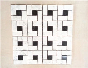 Carrara White Pinwheel with Black Dot Mosaic Tile