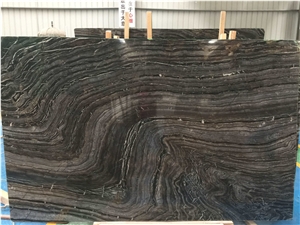 China Silver Wave Zebra Black Marble Polished Slab Wall Tile