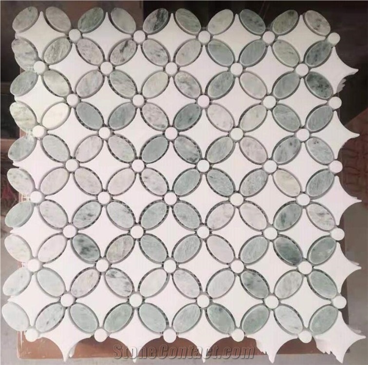 Green and White Marble Flower Mosaic Tile for Wall