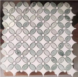 Green and White Marble Flower Mosaic Tile for Wall