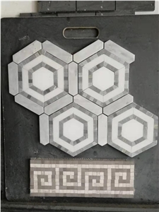 Hexagon Marble Mixed Mosaic Wall Tiles Honed