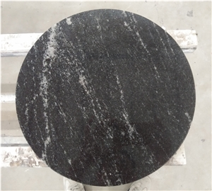 Jet Misty Black Granite Brushed Round Side Tables