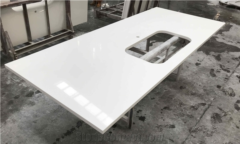 Pure White Quartz Kitchen Countertop for Apartment
