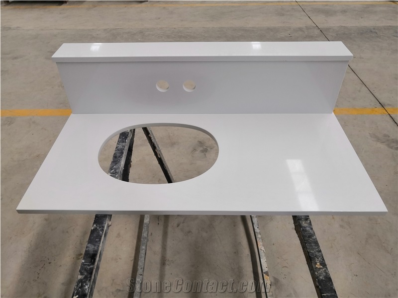 Pure White Quartz Stone Bathroom Vanity Top Countertop