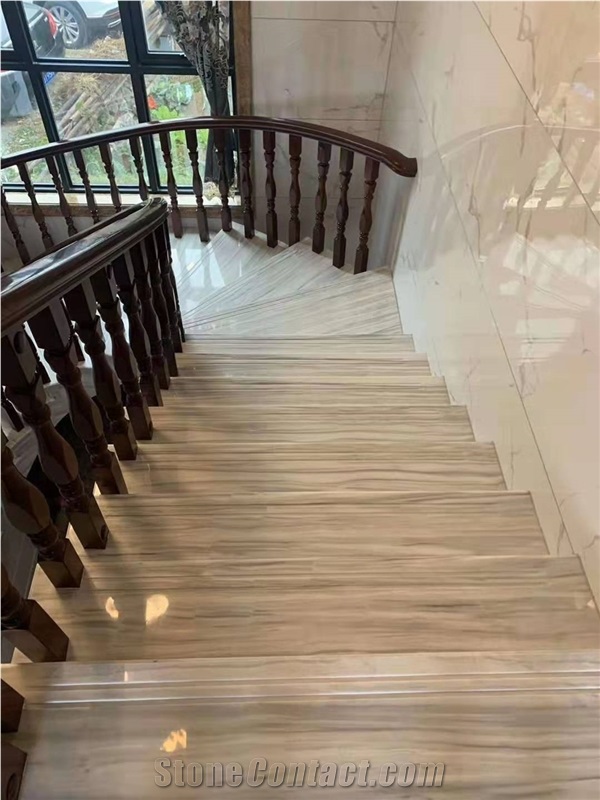 Veroia Striped White Wood Marble for Stairs Risers