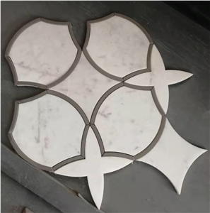 Water Jet White Carrara Metal Star Mosaic Design
