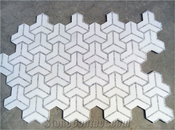White Marble Y Shape Mosaic for Kitechen Wall