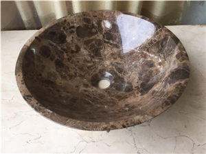 Dark Emperador Marble Round Sink, Marble Washbasin