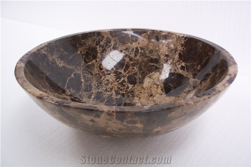 Dark Emperador Marble Round Sink, Marble Washbasin