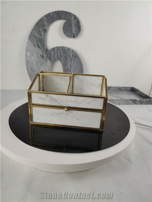 Carrara White Marble Jewelry Boxes Hand Works