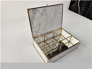 Carrara White Marble Jewelry Boxes Hand Works