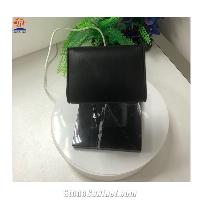 Black Tmarble Watch Display Stand with Leather