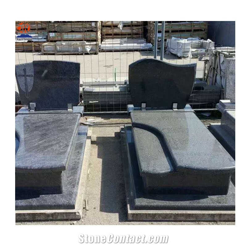 Shanxi Black Granite Cross Shape Double Headstone
