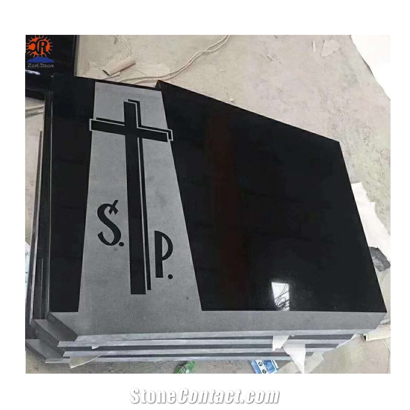 Shanxi Black Granite Cross Shape Double Headstone