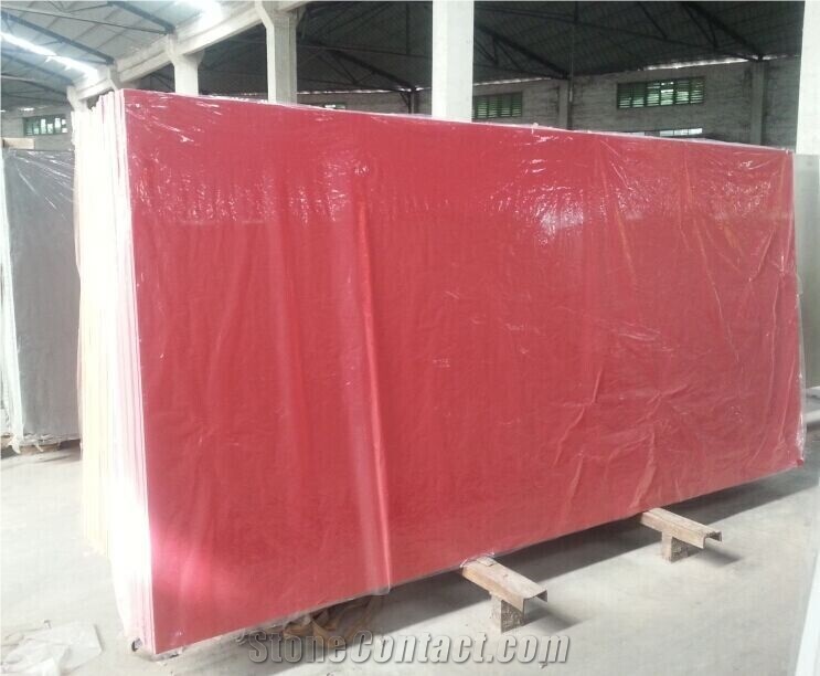Crystal Red Color Quartz Stone Slabs for Table Top