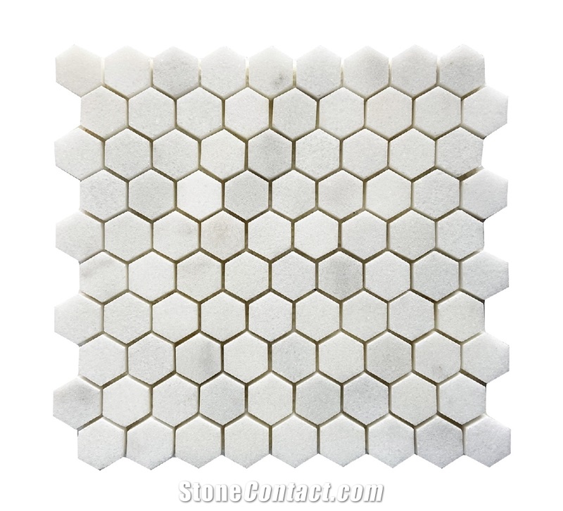 1" Hexagon White Marble Polished Mosaic