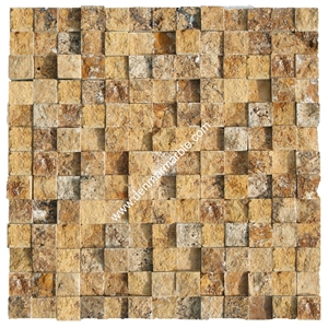 1"X1" Gold Travertine Cubic Split Face Mosaic
