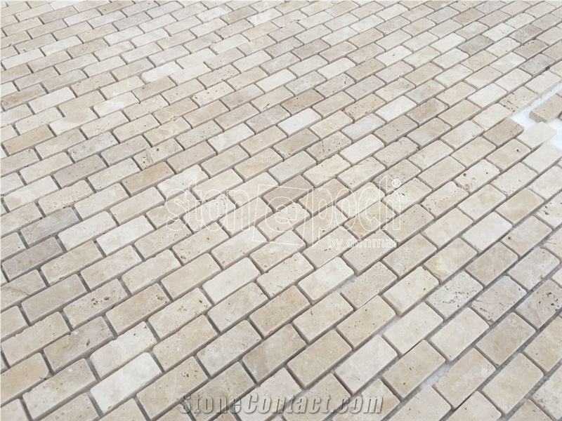 1"X2" Brick Classic Travertine Tumbled Mosaic