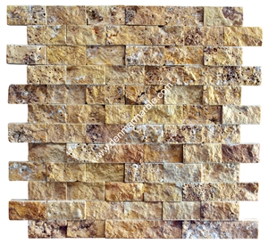 1"X2" Brick Gold Travertine Split Face Mosaic